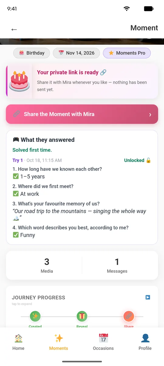 What they answered, on the moment's page in the app