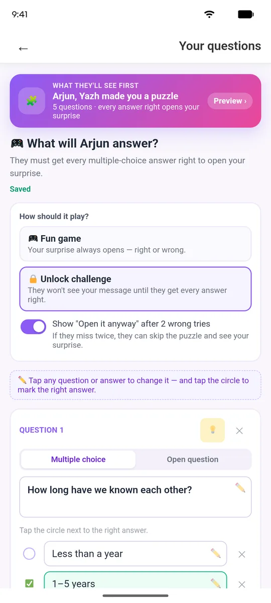 Writing the questions in the Moments app