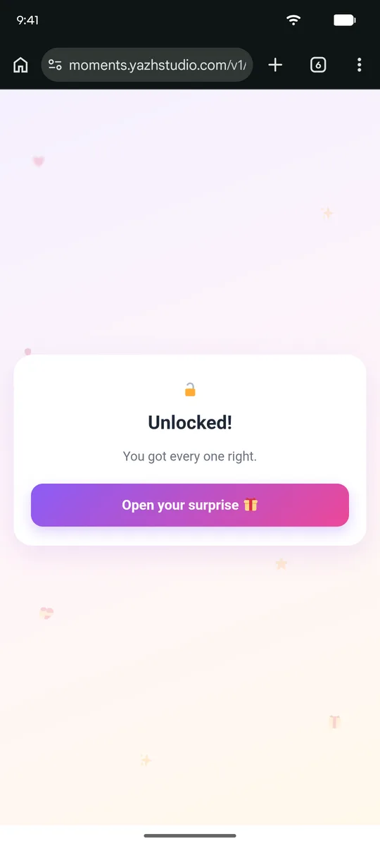Unlocked! You got every one right. Open your surprise
